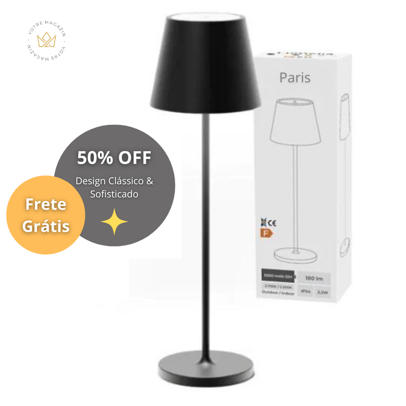 Luminária de Mesa Paris - Uma atmosfera confortável e sem fios em qualquer ambiente!